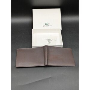 Lacoste Men's Small Cowhide Leather Billfold Wallet Brown Orange NH0627JO w/ BOX